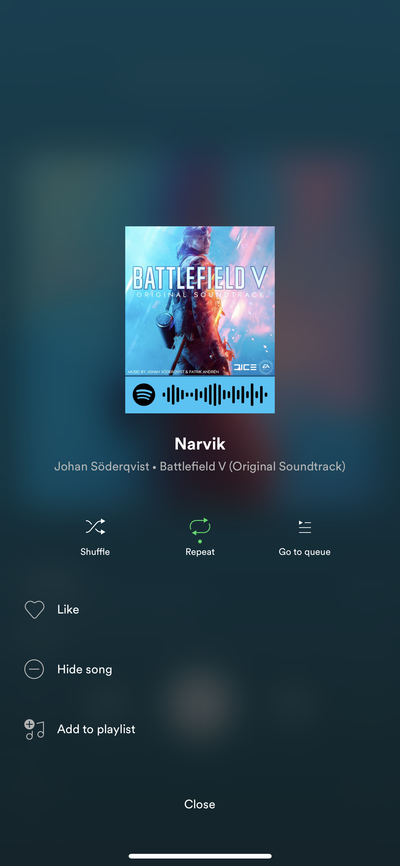 Spotify Now Playing Overflow menu